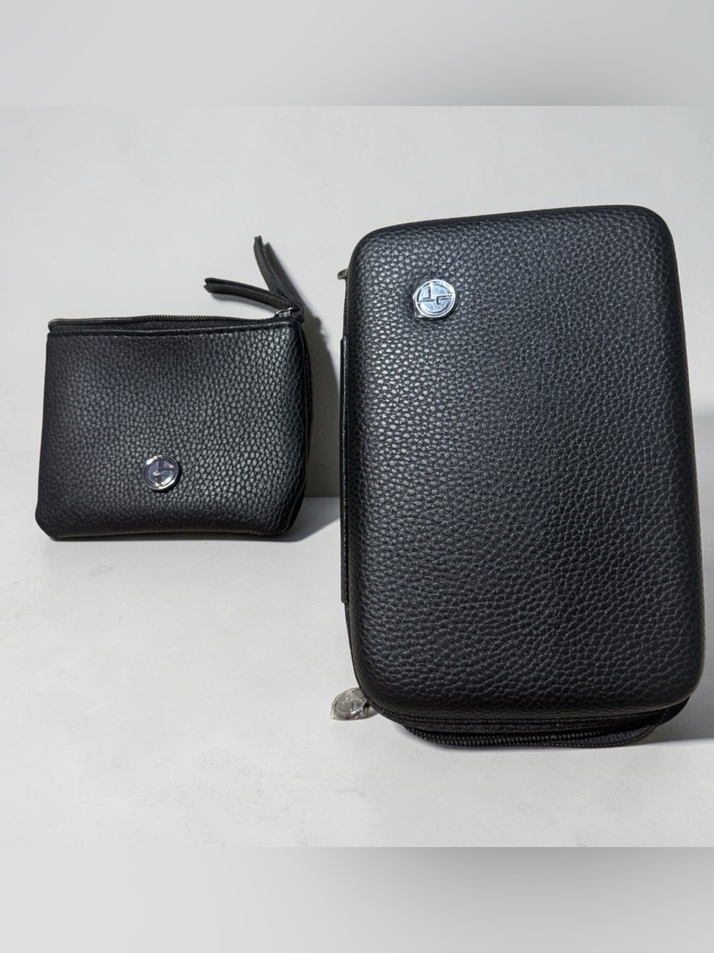 Giorgio Armani Black Pebbled Leather Toiletry Kit Set